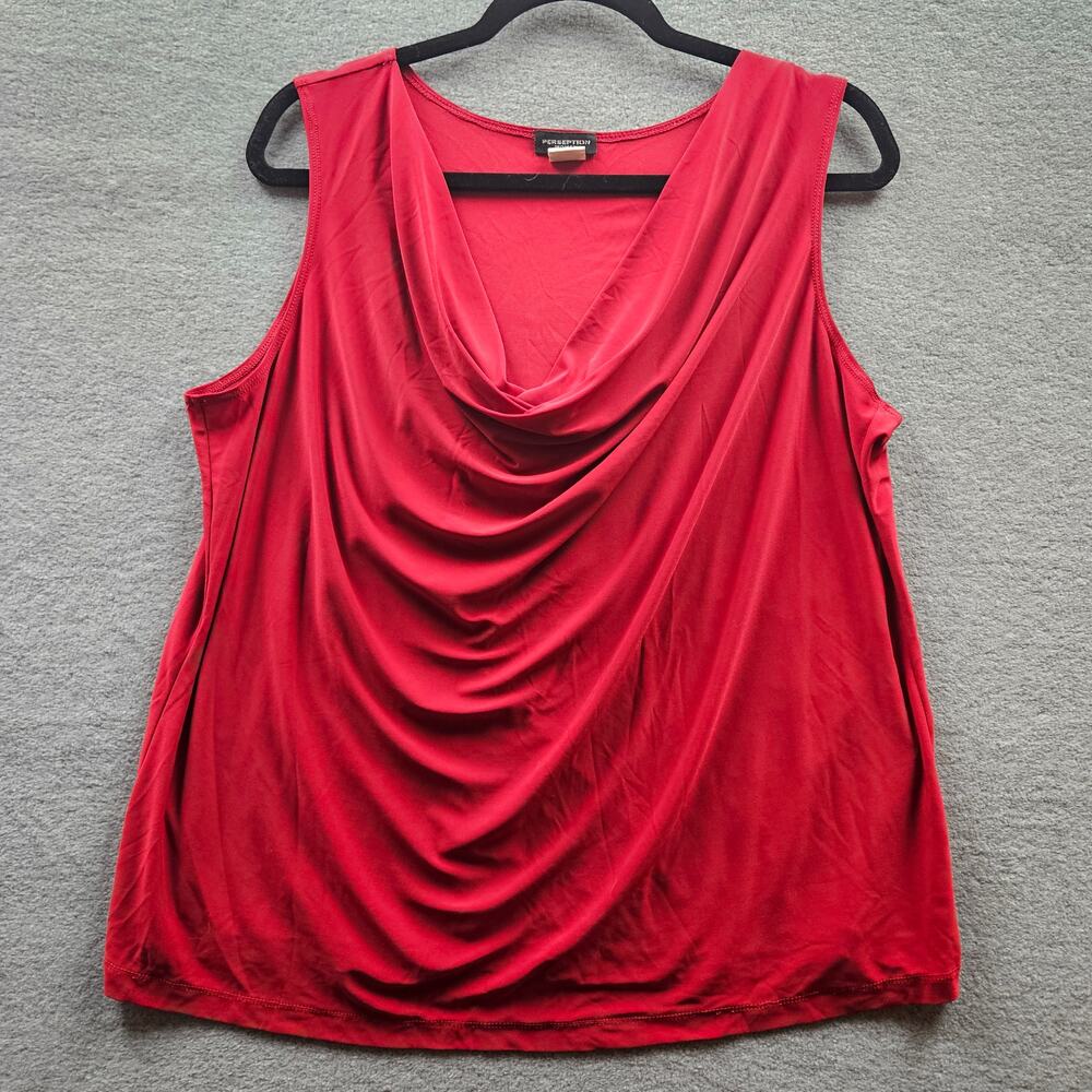 Perception Women 2x red ruched tank top Summer Sleeveless Shirt Cowl Neck